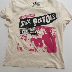 H&M Cream and Pink Graphic Tee